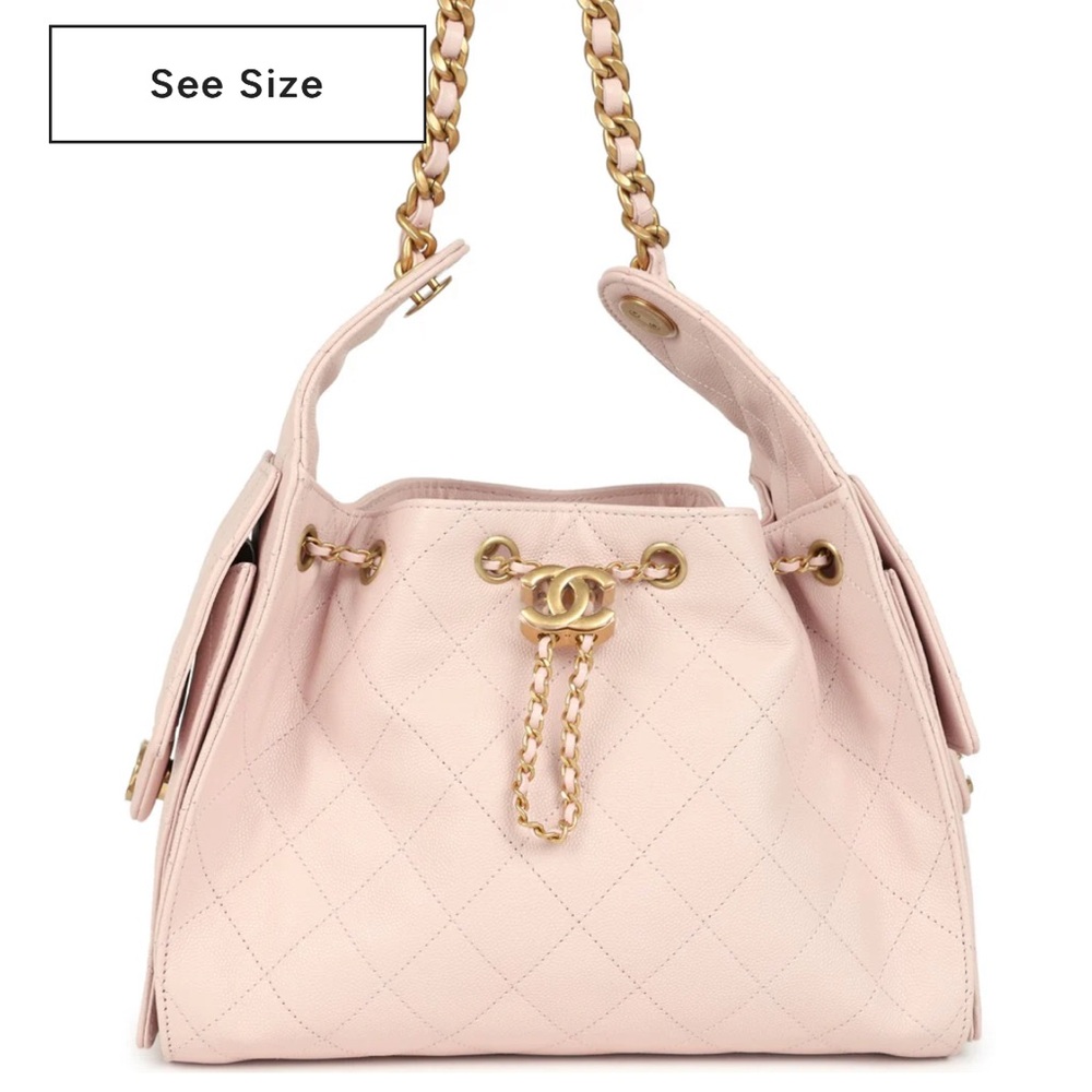 CHANEL 25 Handbag Small Caviar Leather Aged Gold Hardware in Light Pink
